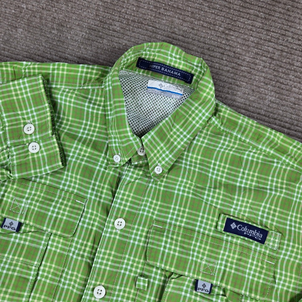 Columbia Mens XS Green Plaid PFG Super Bahama Long Sleeve Fishing Shirt FM7188